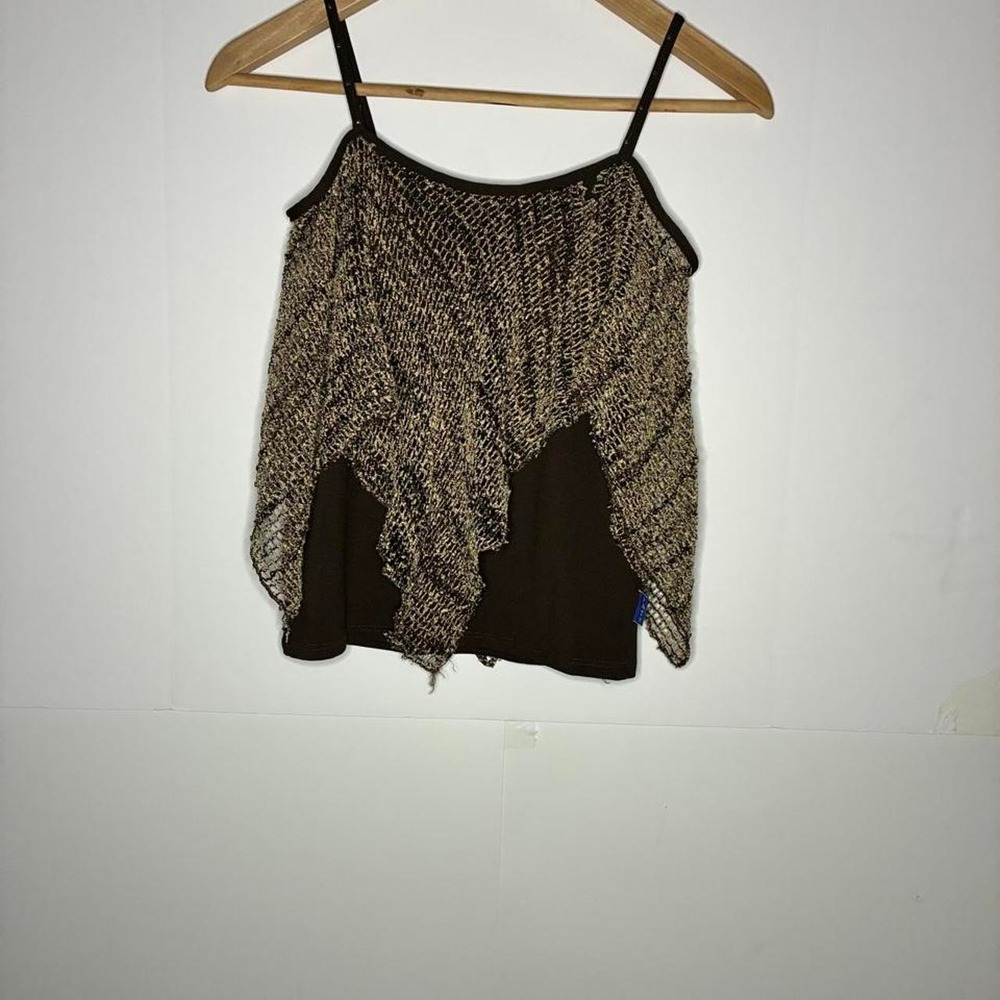 Brown and beige abstract patterned cami top